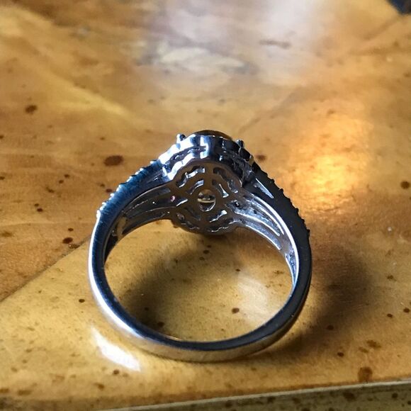 Natural Red Sapphire Yellow Zircon Sterling Silver Halo Ring Size 5 - Picture 3 of 8